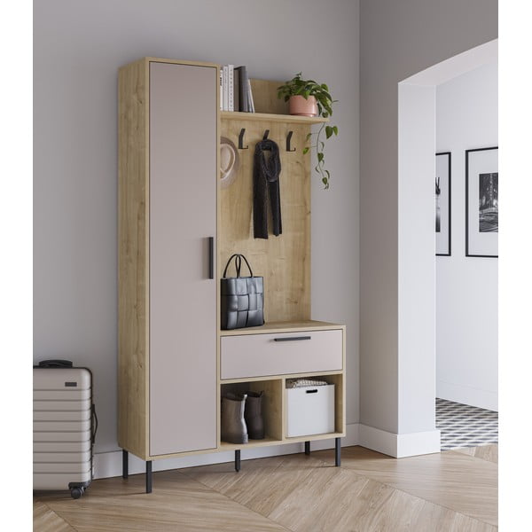 Předsíňová sestava v dekoru dubu v krémovo-přírodní barvě 108x195x35 cm Heidy – Marckeric-image-1