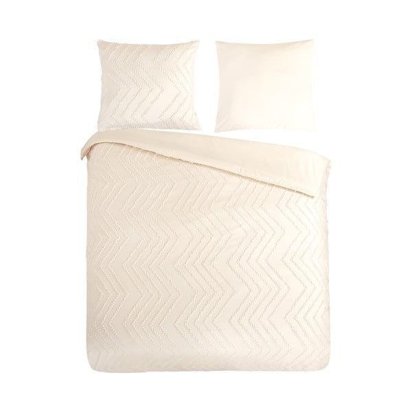 Krémové prodloužené povlečení na dvoulůžko z mikrovlákna 200x220 cm Pure Zigzag – Good Morning