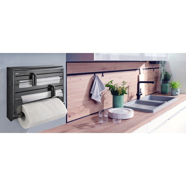 Černý nástěnný plastový držák na fólie a papírové utěrky Parat – LEIFHEIT-image-1