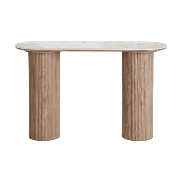 Béžový/v přírodní barvě konzolový stolek s deskou v dekoru mramoru 40x120 cm Athens – House Nordic-image-2