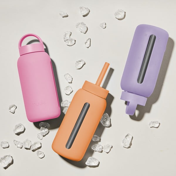 Silikonové brčko s čistícím kartáčkem/s víčkem Tropical Papaya – Muuki-image-2