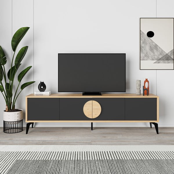 TV stolek v dekoru dubu v černo-přírodní barvě 180x51 cm Vae – Marckeric-image-4