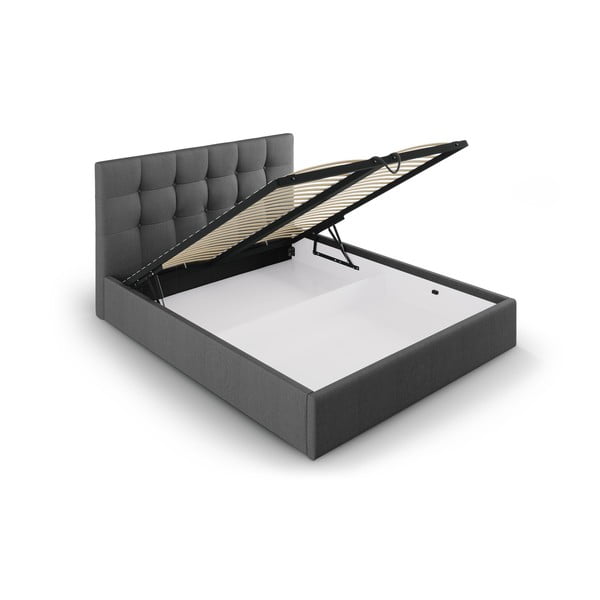 Tmavě šedá čalouněná dvoulůžková postel s úložným prostorem s roštem 180x200 cm Nerin – Mazzini Beds-image-3