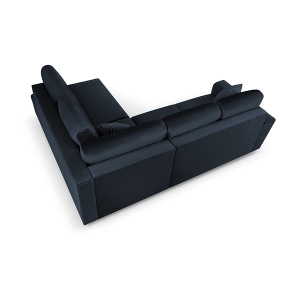 Tmavě modrá sametová rozkládací/s úložným prostorem rohová pohovka (pravý roh/do L) Kyoto – Cosmopolitan Design-image-4