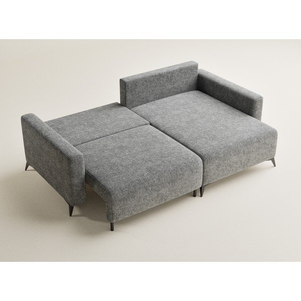 Šedá žinylková rozkládací/s úložným prostorem rohová pohovka (pravý roh/s lenoškou) Leon – Maison de Rêve-image-3