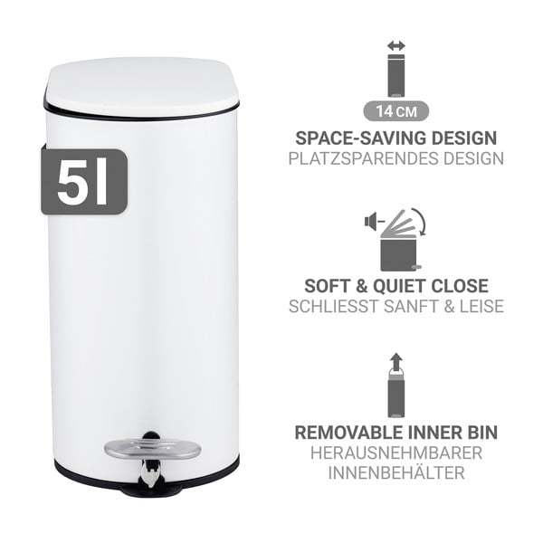 Matně bílý nášlapný ocelový odpadkový koš 5 l Collungo – Wenko-image-2
