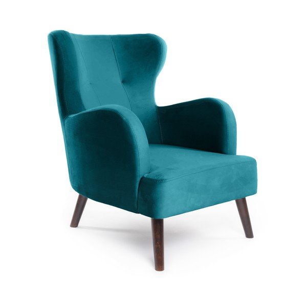 Tyrkysové sametové křeslo ušák Noemye – Bonami Selection