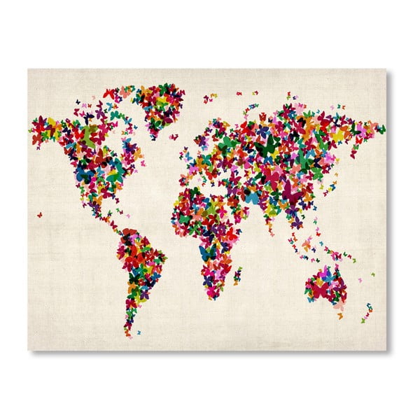 Plakát s pestrobarevnou mapou světa Americanflat Butterfly, 60 x 42 cm