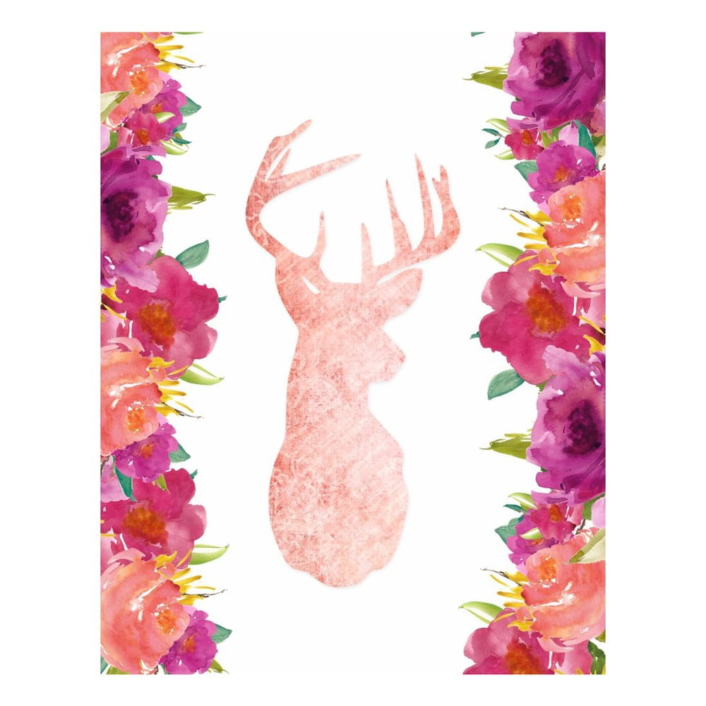 Plakát v dřevěném rámu Pink Deer, 38x28 cm