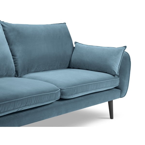 Světle modrá sametová pohovka s černými nohami Kooko Home Lento, 198 cm-image-4
