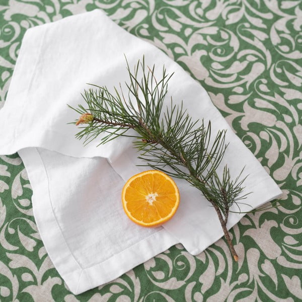 Lněný běhoun na stůl 40x200 cm Evergreen Damask – Linen Tales-image-1