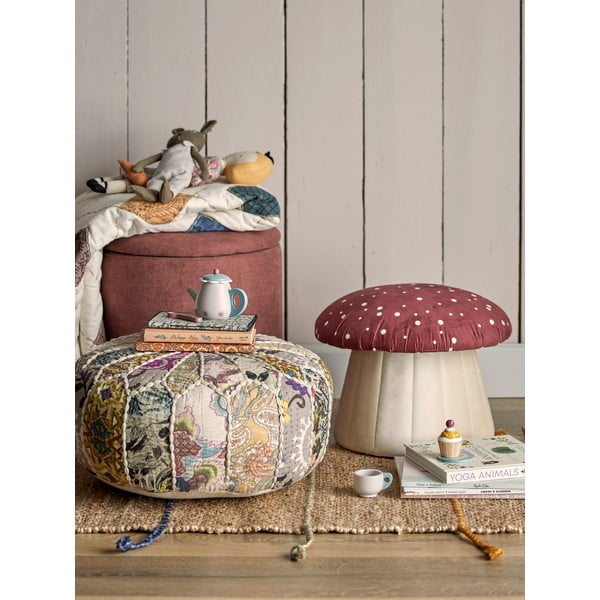 Červeno-bílý sametový dětský puf Lue - Bloomingville Mini-image-4