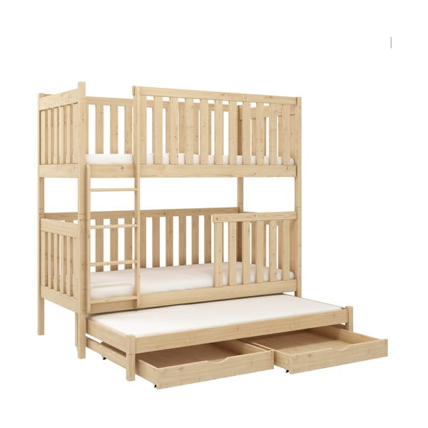 Patrová dětská postel z borovicového dřeva s úložným prostorem a výsuvným lůžkem 90x200 cm Emilka - Lano Meble