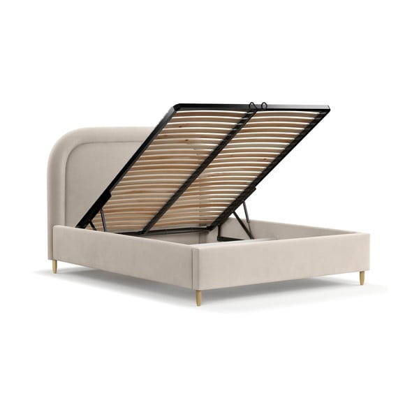 Béžová čalouněná dvoulůžková postel s úložným prostorem s roštem 160x200 cm Mija – Maison de Rêve-image-3