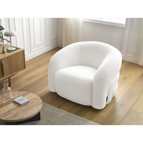 Bílé otočné křeslo z textilie bouclé Elina – Bobochic Paris-image-1
