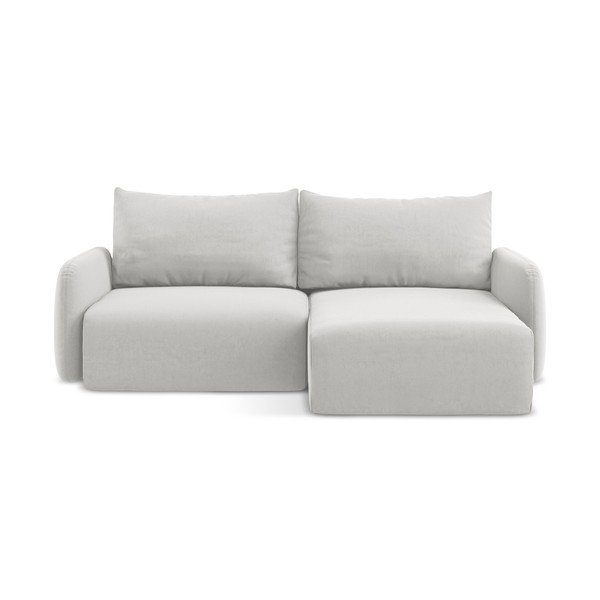 Světle šedá sametová rozkládací/s úložným prostorem rohová pohovka (pravý roh/s lenoškou) Kalena – Makamii