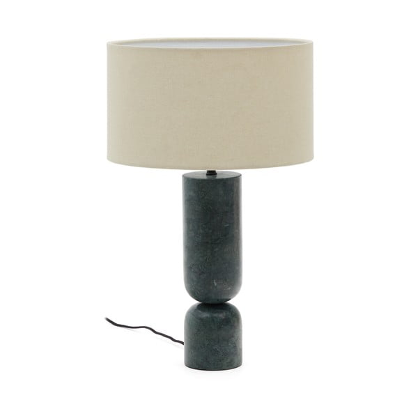 Tmavě zelená/béžová mramorová stolní lampa s textilním stínidlem (výška 57 cm) Vex – Kave Home