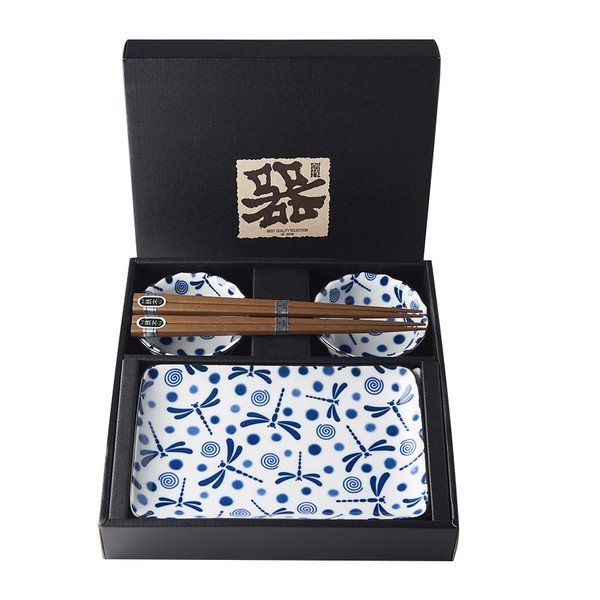 6dílný set modro-bílého keramického nádobí na sushi MIJ Blue Dragonfly-image-3