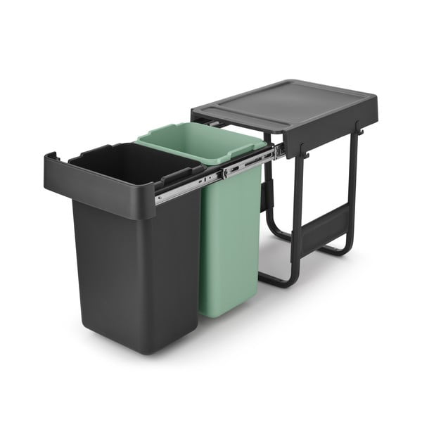 Vestavný plastový odpadkový koš  na tříděný odpad v mentolovo-tmavě šedé barvě 2x15 l Sort&Go – Brabantia