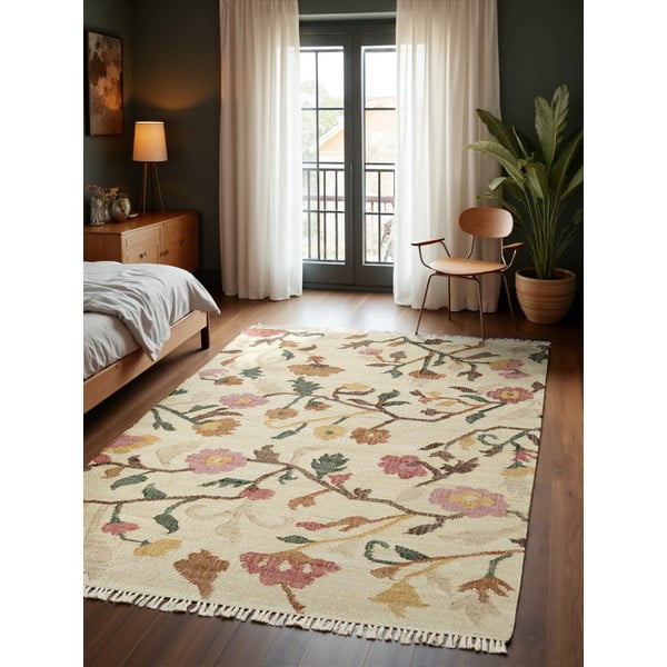 Krémový ručně tkaný jutový koberec 200x300 cm Roya Violette – Elle Decoration-image-1