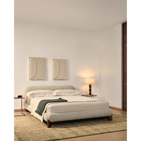 Béžová čalouněná dvoulůžková postel bez roštu 180x200 cm Odina – Kave Home-image-1