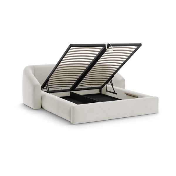 Béžová čalouněná dvoulůžková postel s úložným prostorem s roštem 160x200 cm Campi – Cosmopolitan Design-image-1