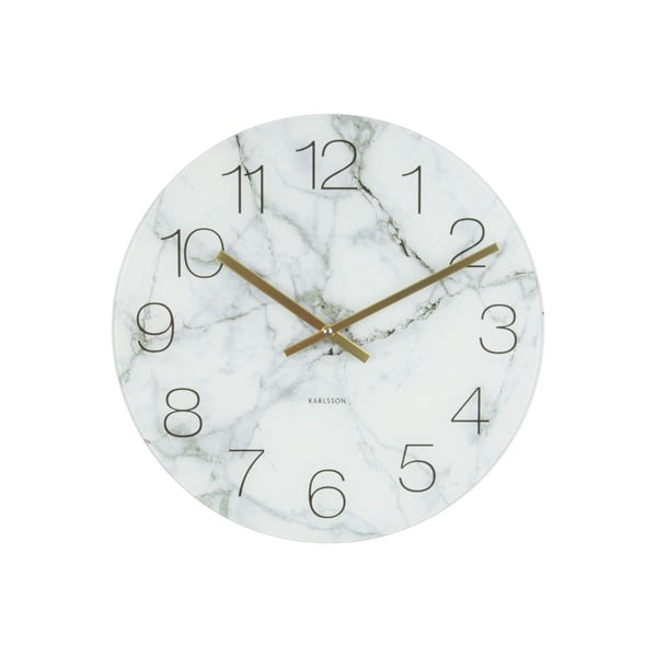 Bílé nástěnné hodiny Karlsson Glass Marble, ⌀ 40 cm
