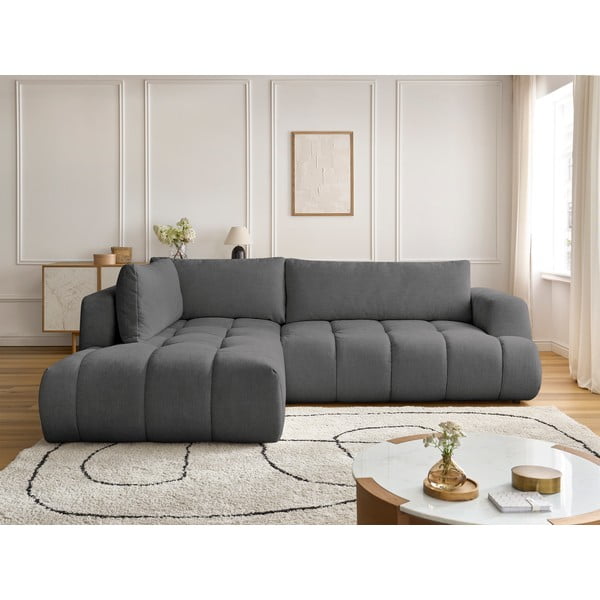 Tmavě šedá rozkládací/s úložným prostorem rohová pohovka (levý roh/do L) Fuji – Bobochic Paris-image-1