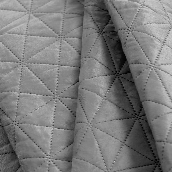 Světle šedý sametový prošívaný přehoz 220x240 cm Laila – Restilo-image-3