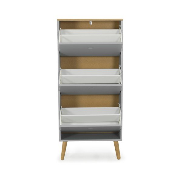 Šedý botník s nohami z dubového dřeva se 3 výkopy Tenzo Dot-image-2