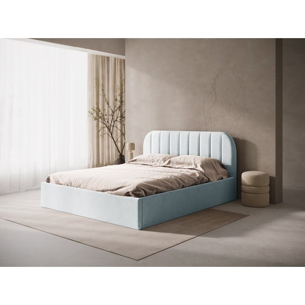 Světle šedá čalouněná dvoulůžková postel s úložným prostorem/bez čela s roštem 140x200 cm Susan – Micadoni -image-1