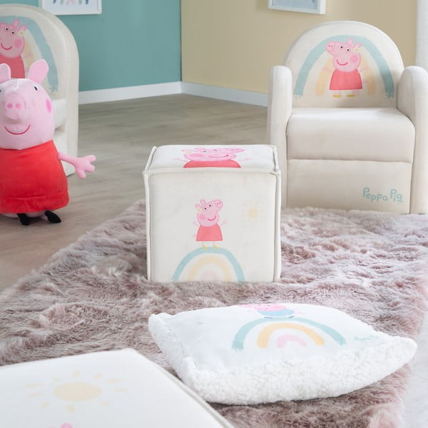 Bílý sametový dětský puf Peppa Pig – Roba-image-3
