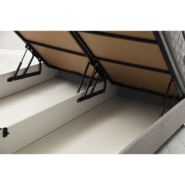 Světle šedá čalouněná dvoulůžková postel s úložným prostorem a roštem 160x200 cm Vitalia – Kalune Design-image-1