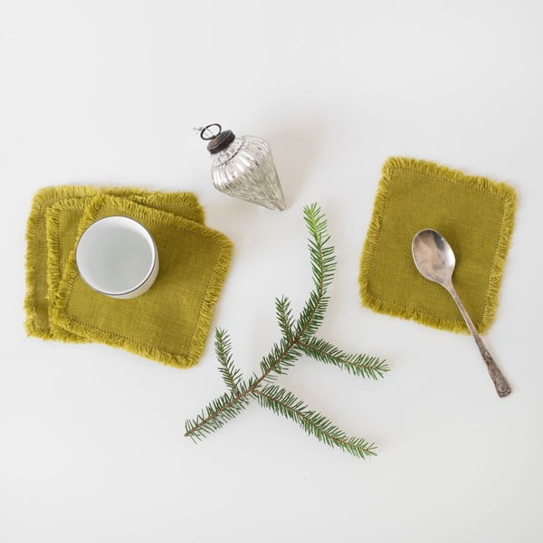 Sada 4 zelených lněných podtácků Linen Tales Classic, 10 x 10 cm-image-1