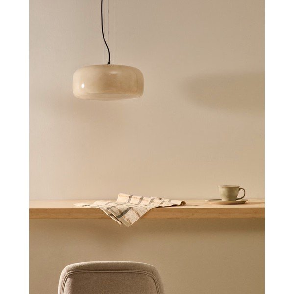 LED závěsné svítidlo šedobéžové se skleněným stínidlem ø 38 cm Reig – Kave Home-image-3