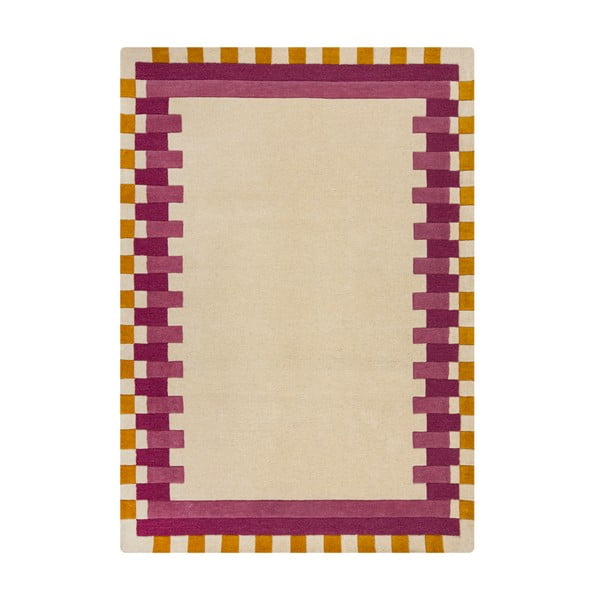 Žluto-růžový ručně tkaný vlněný koberec 160x230 cm Kai Wool Border – Flair Rugs