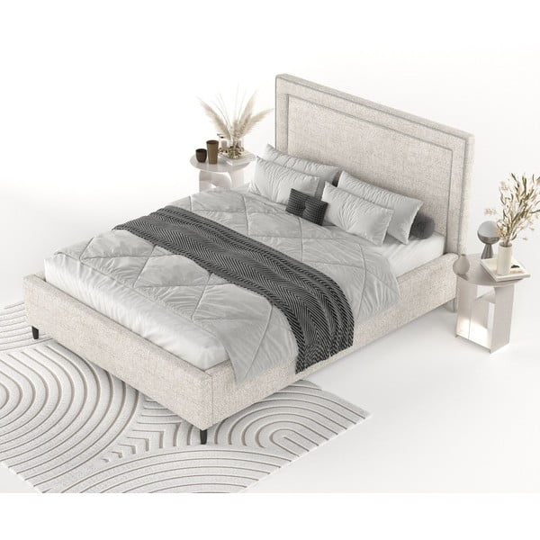 Krémová čalouněná dvoulůžková postel s úložným prostorem s roštem 140x200 cm Baleine – Maison de Rêve-image-3