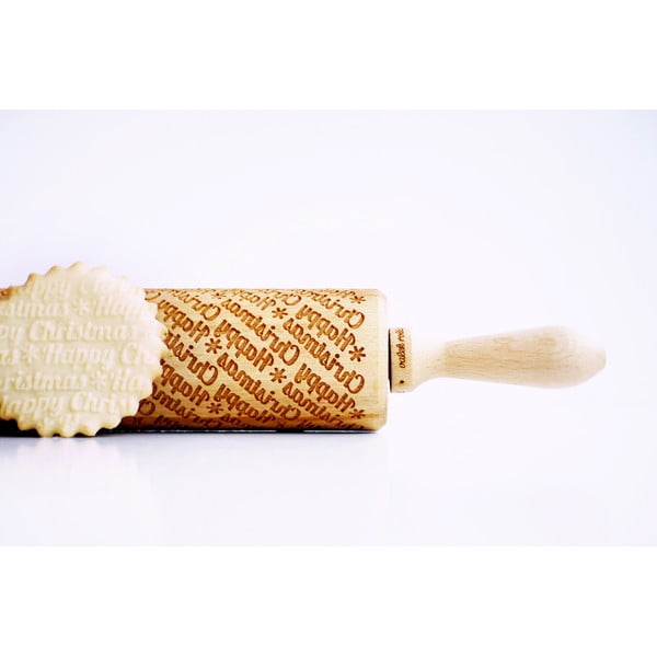 Dřevěný vánoční embosovaný váleček na těsto Valek Happy Christmass-image-2