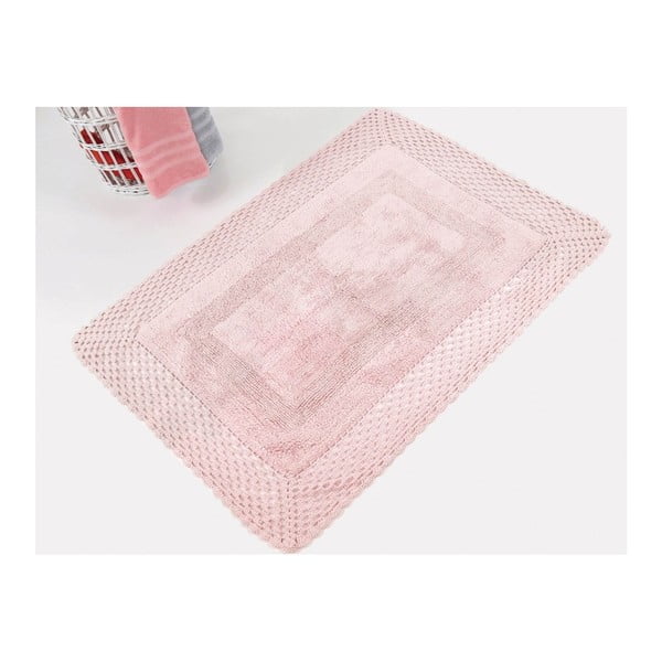 Růžová ručně tkaná koupelnová předložka z prémiové bavlny Lizz, 55 x 72 cm
