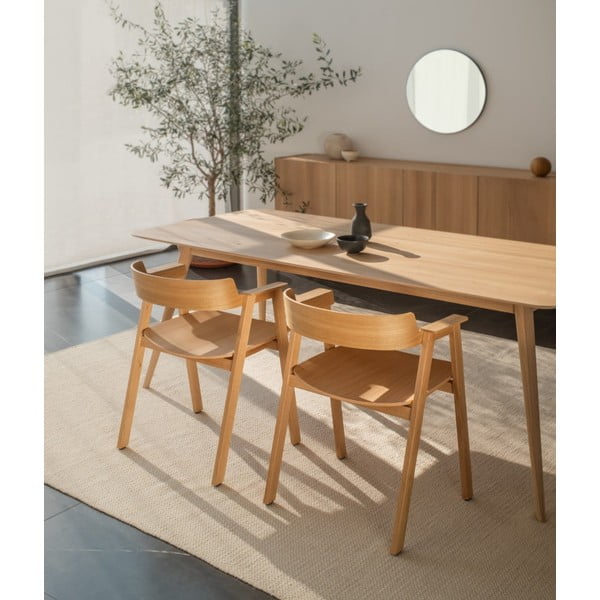 Hnědá/v přírodní barvě kožená jídelní židle s područkami Flip – Gazzda-image-1