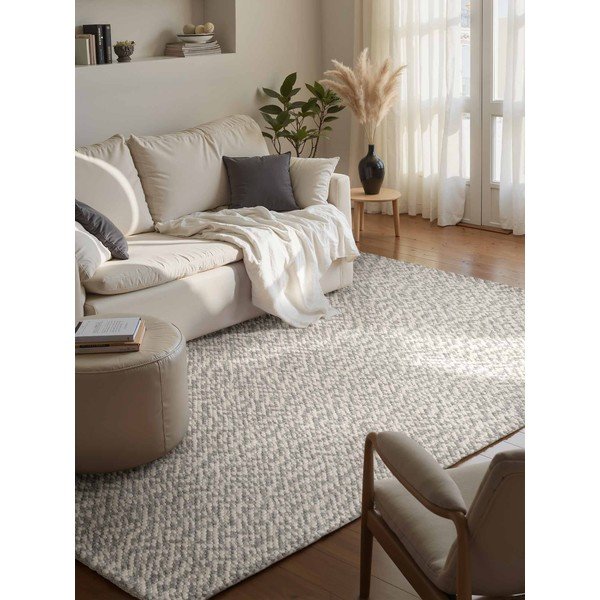 Světle šedý/krémový ručně tkaný vlněný koberec 140x200 cm Lyon Beans – Elle Decoration-image-1