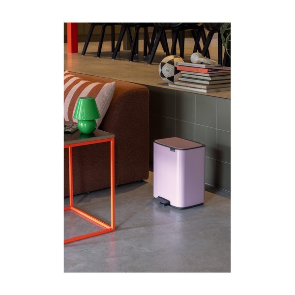 Růžový nášlapný ocelový odpadkový koš 12 l Bo – Brabantia-image-1