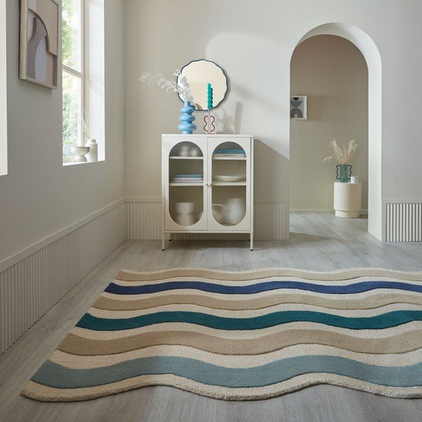 Modrý ručně tkaný vlněný koberec 140x200 cm Cascade Wool – Flair Rugs-image-2