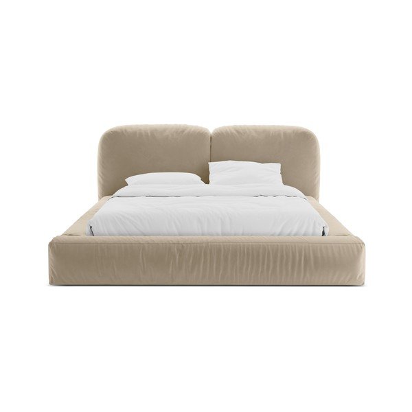 Béžová čalouněná dvoulůžková postel s úložným prostorem s roštem 200x200 cm Martina – Micadoni -image-4