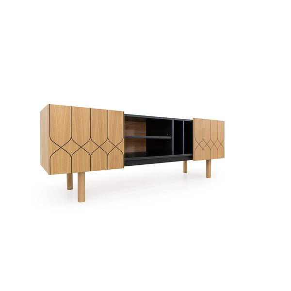 Černý/přírodní TV stolek v dekoru dubu 175x60 cm Porto – Woodman-image-3