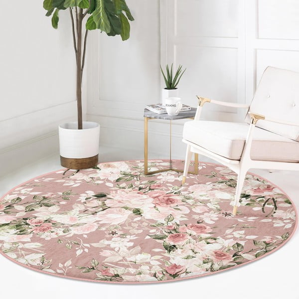 Světle růžový pratelný kulatý koberec vhodný pro robotické vysavače ø 80 cm Comfort – Mila Home-image-2