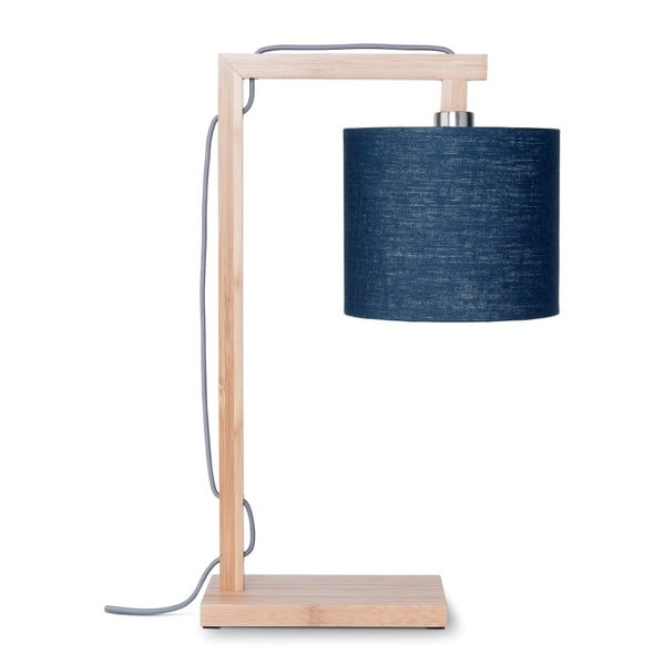 Stolní lampa s modrým stínidlem a konstrukcí z bambusu Good&Mojo Himalaya