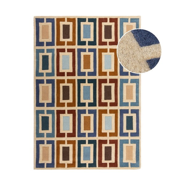 Modro-oranžový ručně tkaný vlněný koberec 160x230 cm Retro Blocks – Flair Rugs
