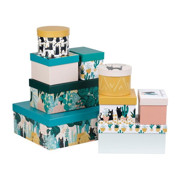 Dekorativní kartonové úložné boxy s víkem v sadě 9 ks Chamouflage – Jardin d'Ulysse