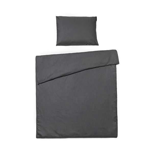 Antracitově šedé povlečení na jednolůžko ze stonewashed bavlny Bonami Selection, 140 x 200 cm